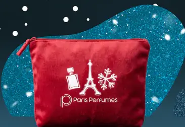 Červená kozmetická taštička Paris Perfumes s Eiffelovou vežou a snehovou vločkou